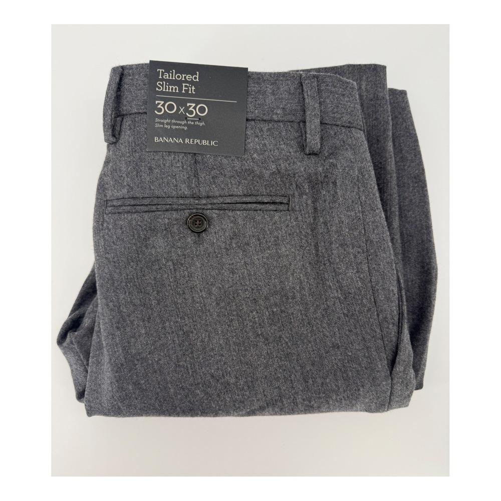 Banana Republic Dress Pants 30x30 Grey Tailored Slim Fit 100% Wool Trousers NEW